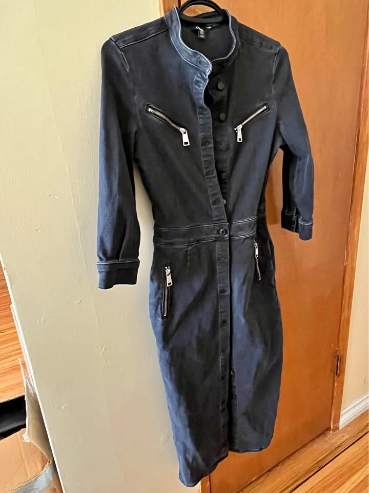 Stylish Dark Grey Denim Utility Dress - Size US 2R