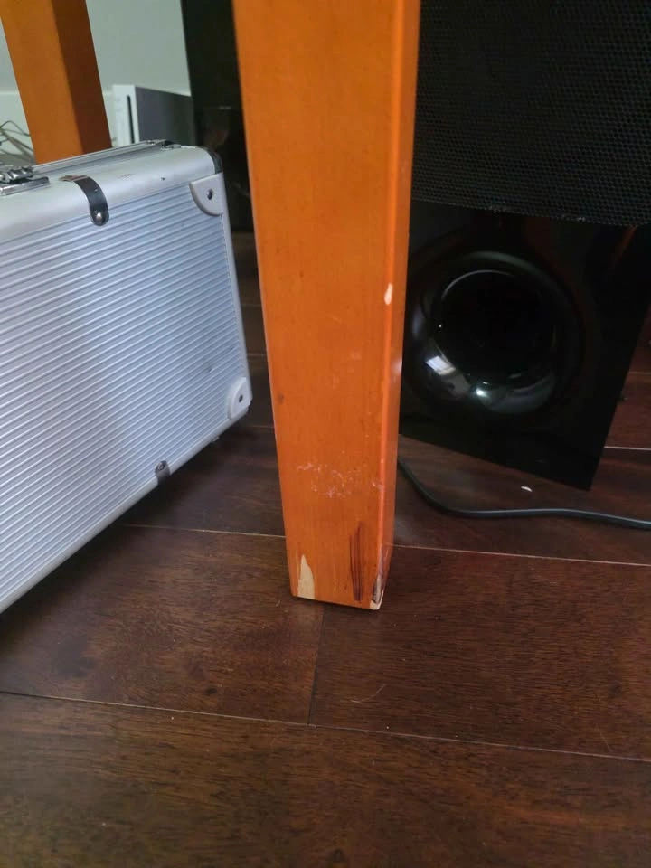 Orange Round Wood Table with Glass Top - photo 2
