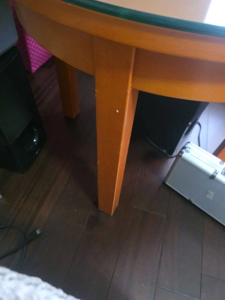 Orange Round Wood Table with Glass Top - photo 3