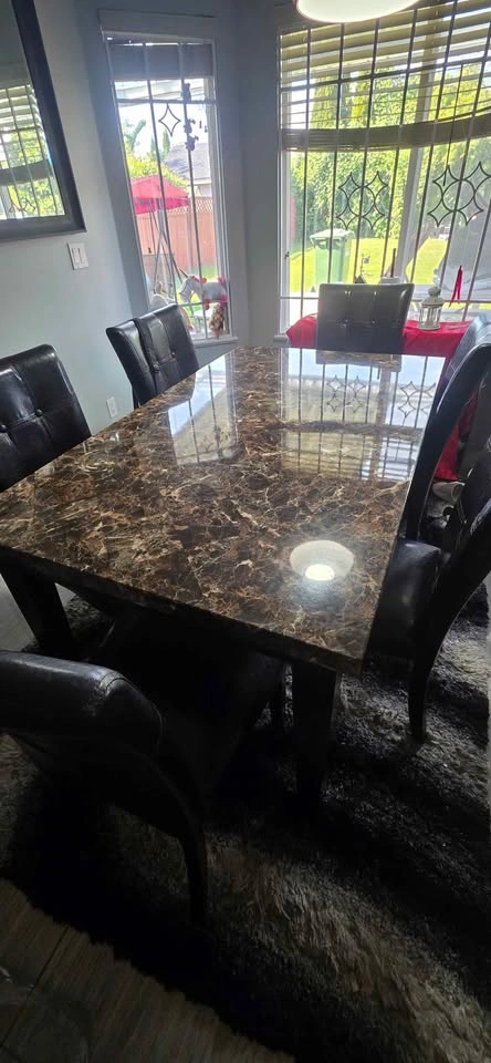 6 Seater Dining Faux Marble Table with 6 Chairs - photo 2
