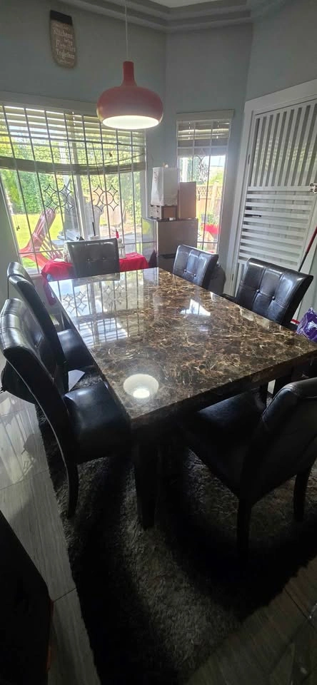 6 Seater Dining Faux Marble Table with 6 Chairs - photo 3