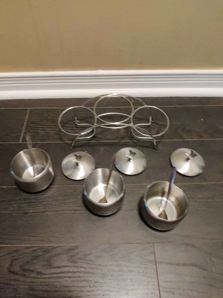 Used good condition stainless steel seasoning containers set - photo 3