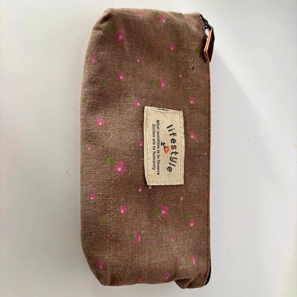 Brown floral fabric pencil case
