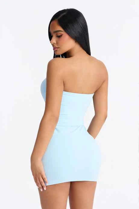 Light blue strapless mini dress - photo 3