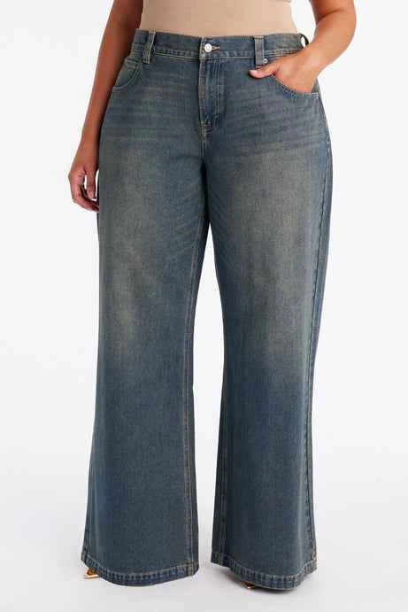 Faded Blue Distressed Wide-Leg Low-Rise Denim Jeans - photo 4