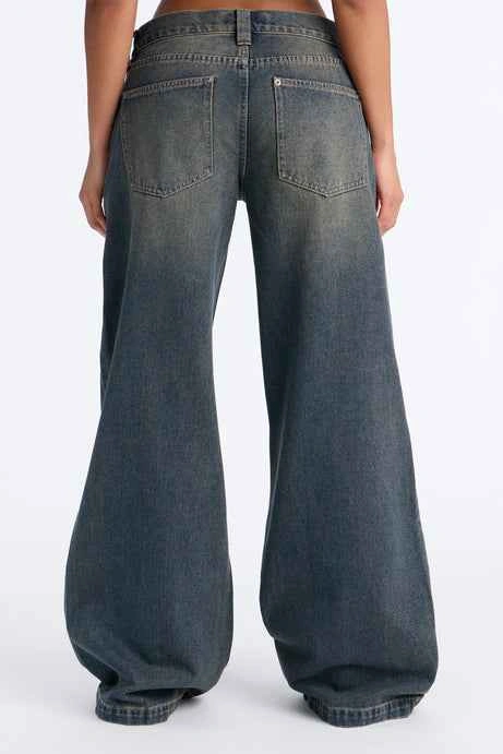 Faded Blue Distressed Wide-Leg Low-Rise Denim Jeans - photo 5