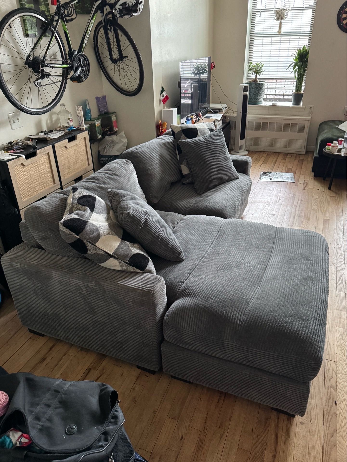 Grey 86 Inch Ribbed Fabric Sofa Chaise - photo 2