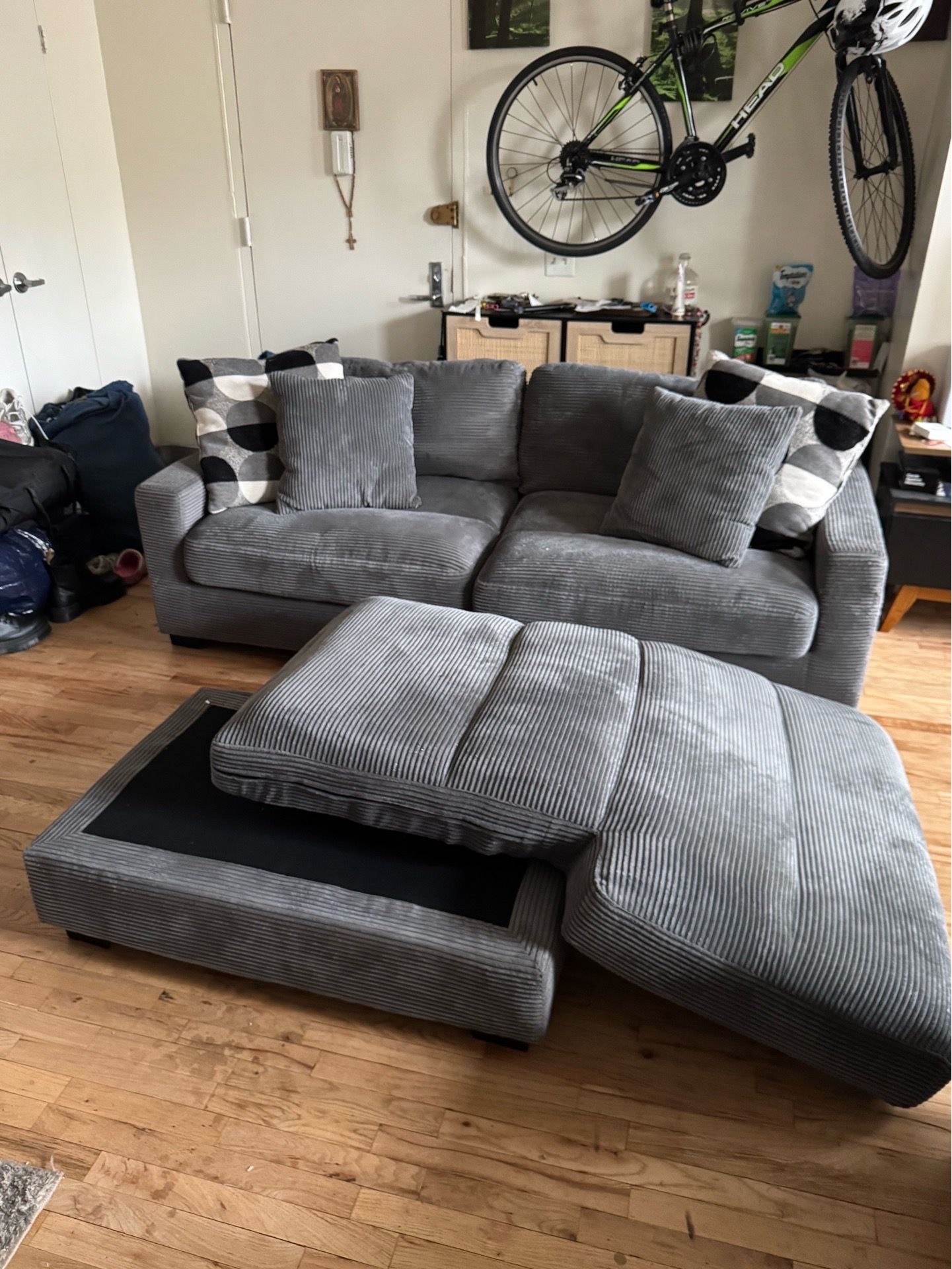 Grey 86 Inch Ribbed Fabric Sofa Chaise - photo 3