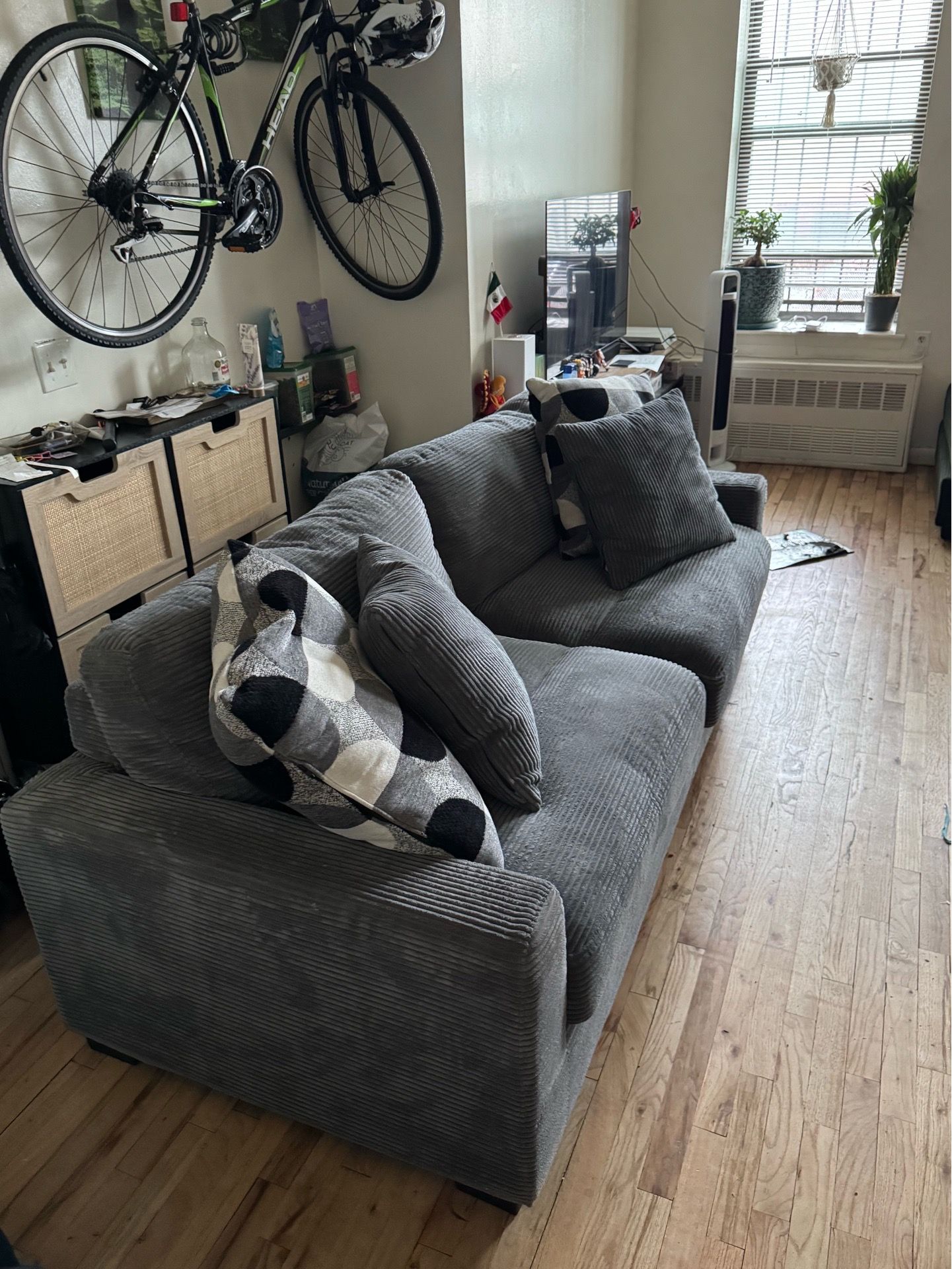 Grey 86 Inch Ribbed Fabric Sofa Chaise - photo 5