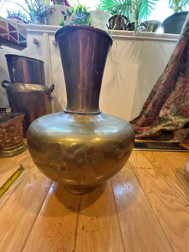 Vintage Handmade Large Genuine Brass Vase