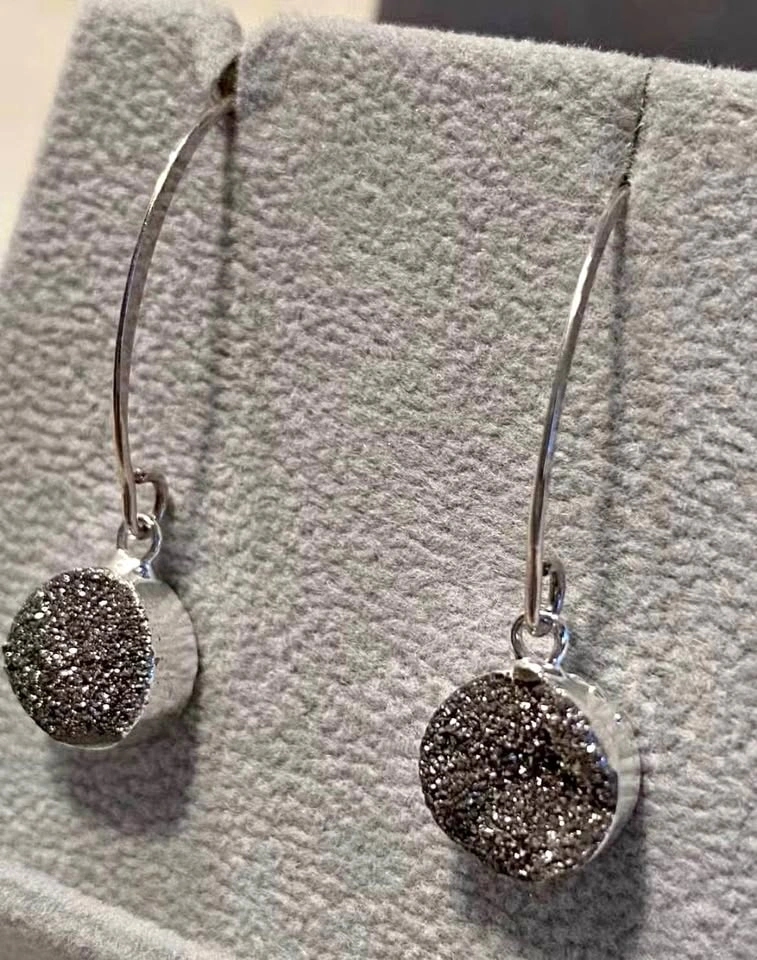 Vintage Swarovski Druzy Quartz Sterling Silver Dangle Earrings