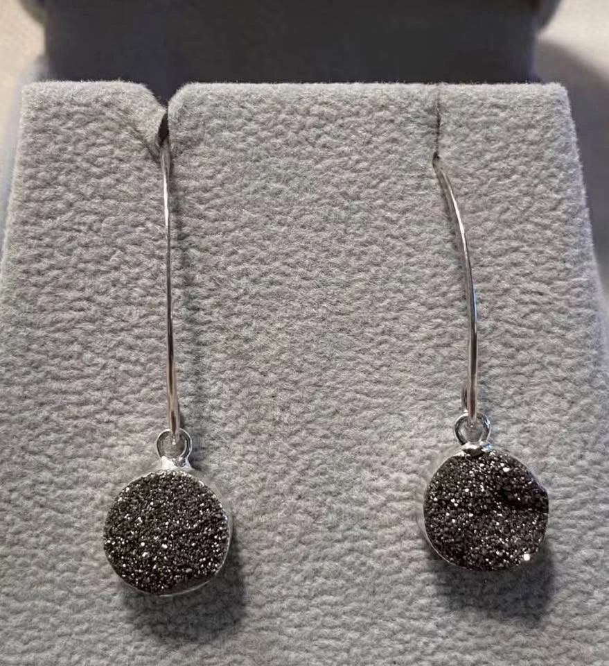 Vintage Swarovski Druzy Quartz Sterling Silver Dangle Earrings - photo 2