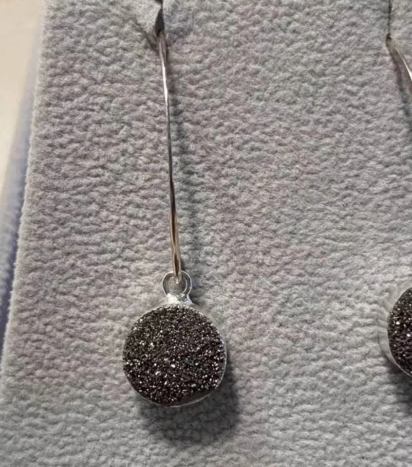 Vintage Swarovski Druzy Quartz Sterling Silver Dangle Earrings - photo 3