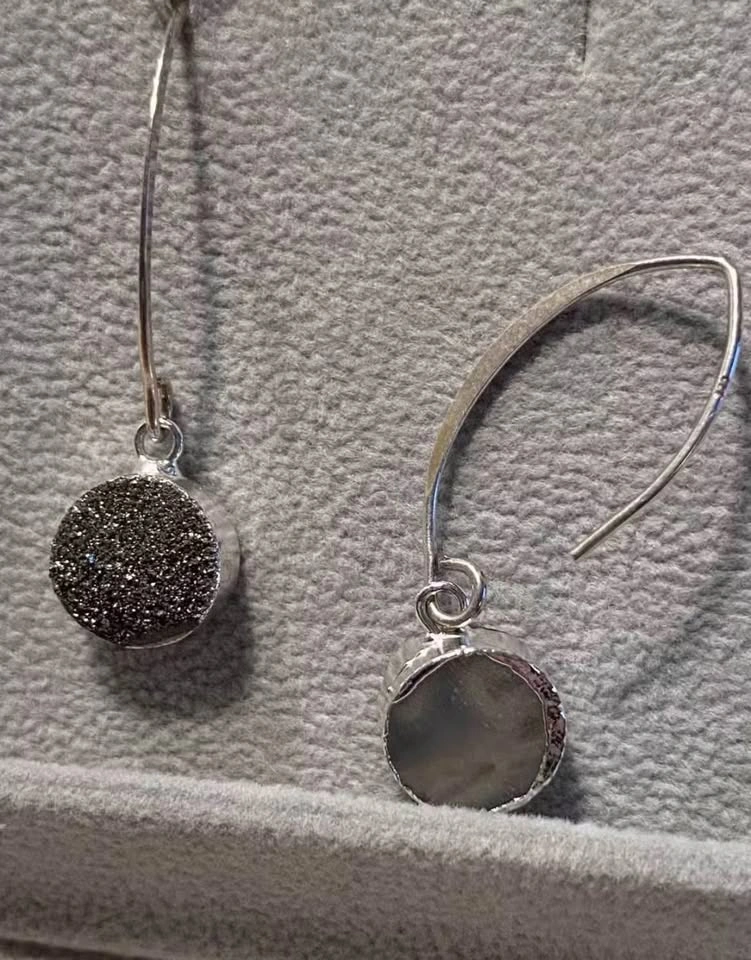 Vintage Swarovski Druzy Quartz Sterling Silver Dangle Earrings - photo 4