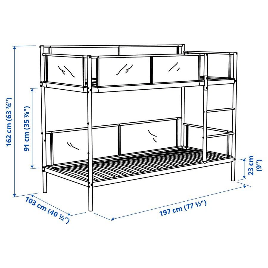 Bunk bed frame, white/light gray, Twin with Foam mattress - photo 2