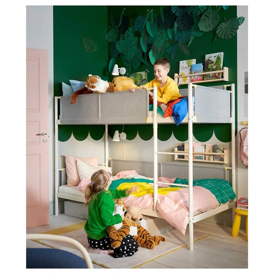 Bunk bed frame, white/light gray, Twin with Foam mattress - photo 3