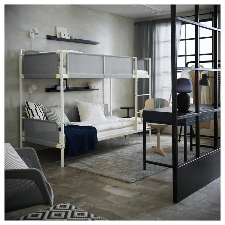 Bunk bed frame, white/light gray, Twin with Foam mattress - photo 4