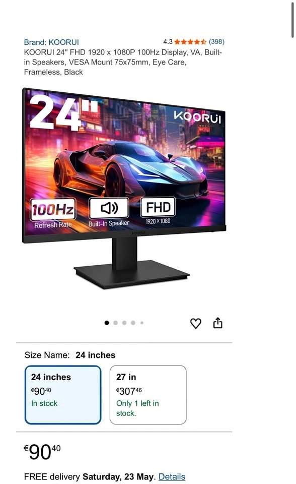 Koorui 24” FHD 100 Hz Monitor - Excellent Condition