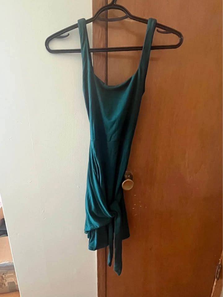 Aritzia Wilfred Dark Teal Green Ruched Tie Dress XS - photo 2