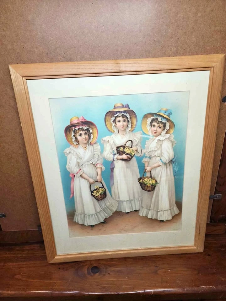 Antique Victorian "Spring Maidens" Three Sisters Framed Art Prin