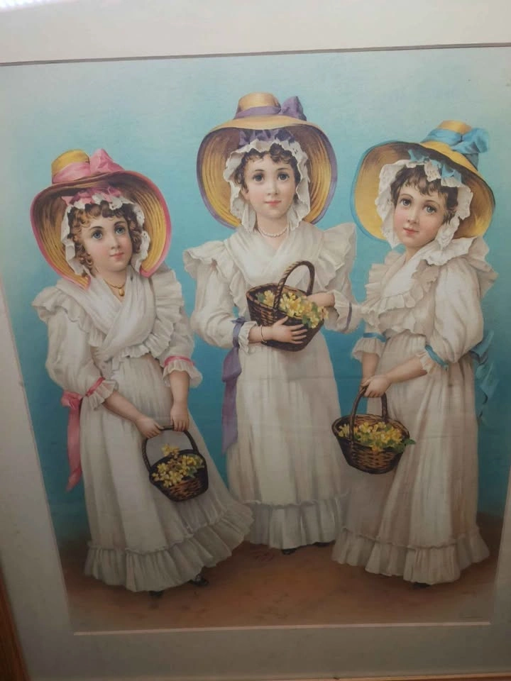 Antique Victorian "Spring Maidens" Three Sisters Framed Art Prin - photo 2