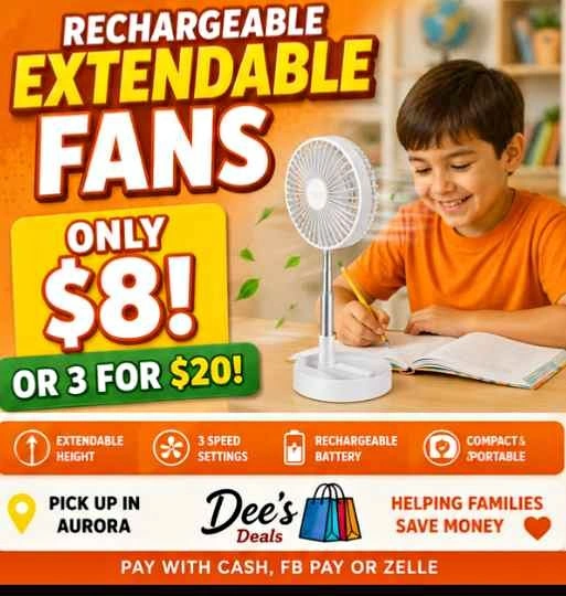 Rechargeable Extendable Fans only $8!!