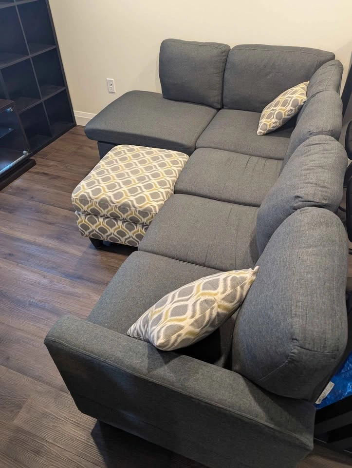 Modern Grey Sectional Couch with Ottoman and Cushions - photo 2