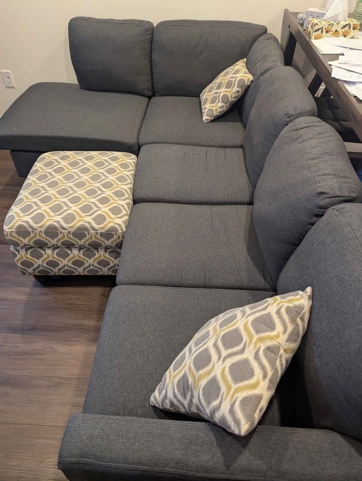 Modern Grey Sectional Couch with Ottoman and Cushions - photo 3