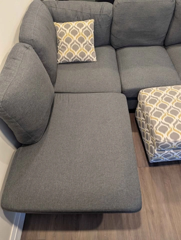 Modern Grey Sectional Couch with Ottoman and Cushions - photo 4