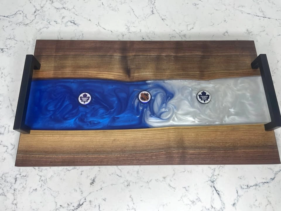 Toronto Maple Leaf Beer Cap Live Edge Charcuterie Board w/ Epoxy