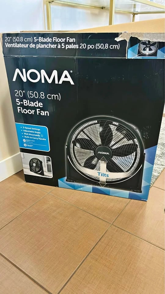 NOMA 5-Blade Wall Mount Fan, 3-Speed, Black, 20-in