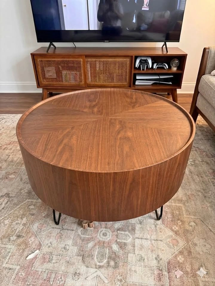 Mid-Century Modern Round Coffee Table with Storage