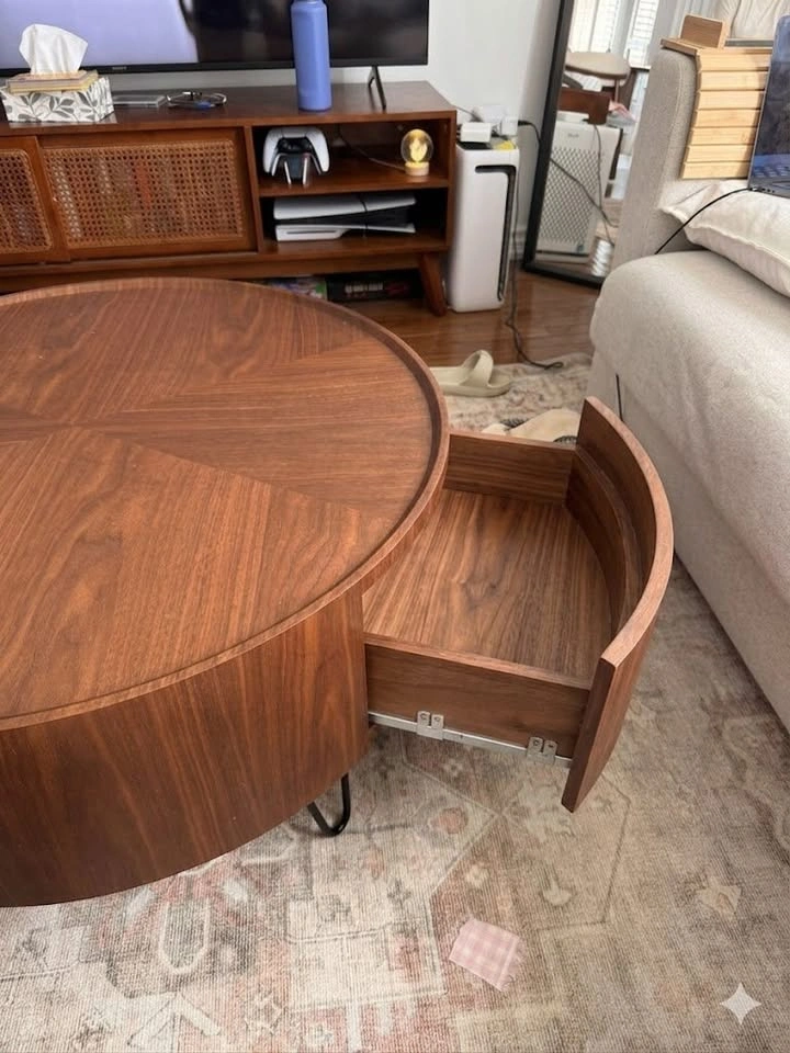 Mid-Century Modern Round Coffee Table with Storage - photo 3