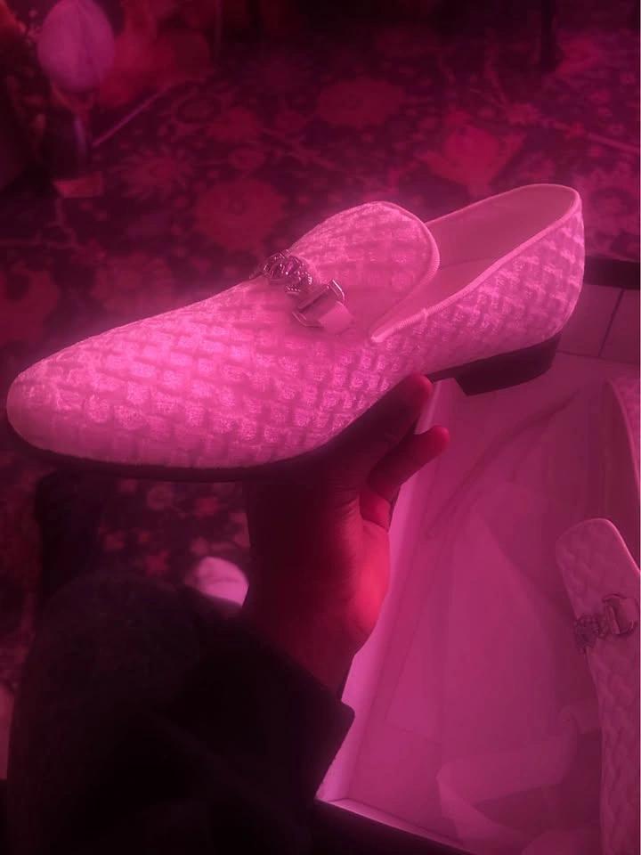 Men’s White Velvet Diamond Pattern Dress Shoes - Size 9.5 - photo 2