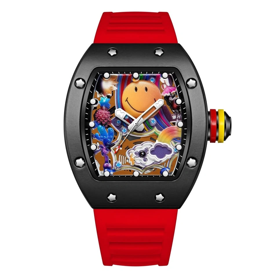 Men's Colorful Cartoon Dial Watch Quartz Tonneau Case Silicone B - photo 2