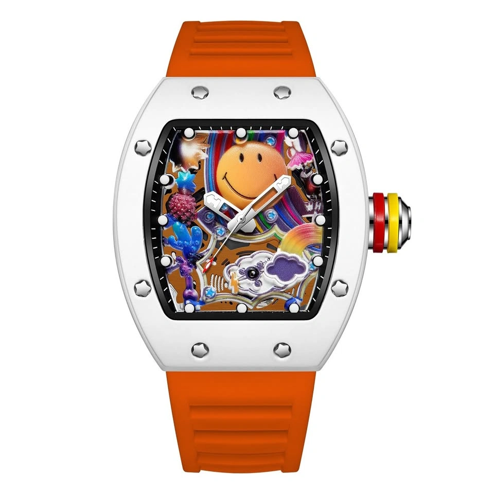 Men's Colorful Cartoon Dial Watch Quartz Tonneau Case Silicone B - photo 3
