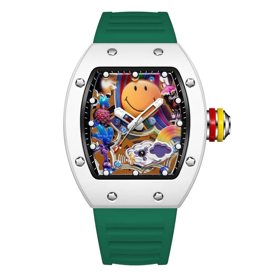 Men's Colorful Cartoon Dial Watch Quartz Tonneau Case Silicone B - photo 5