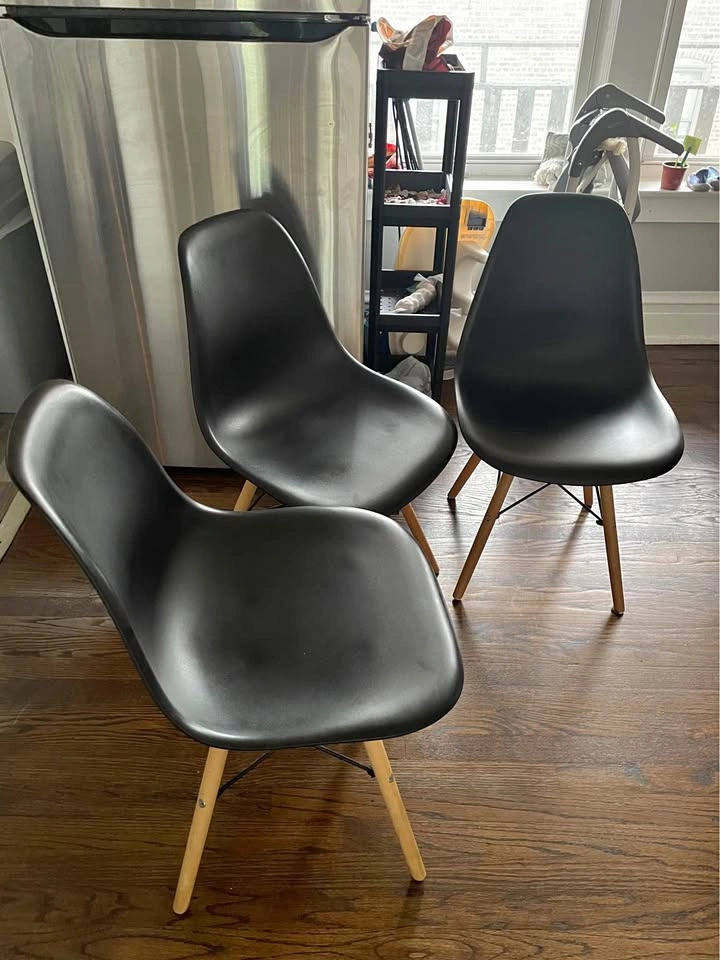 Six black chairs assembled