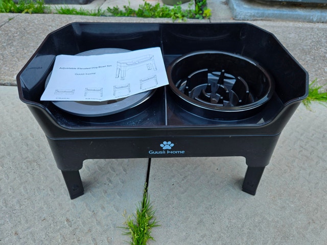 Adjustable Elevated Dog Bowl Stand w/ Slow Feeder & Licking Plat