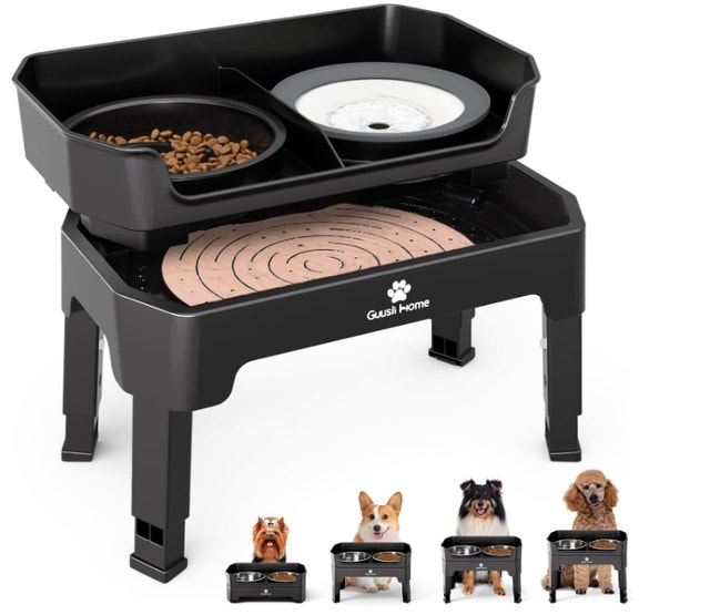 Adjustable Elevated Dog Bowl Stand w/ Slow Feeder & Licking Plat - photo 2