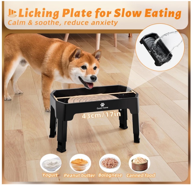 Adjustable Elevated Dog Bowl Stand w/ Slow Feeder & Licking Plat - photo 5