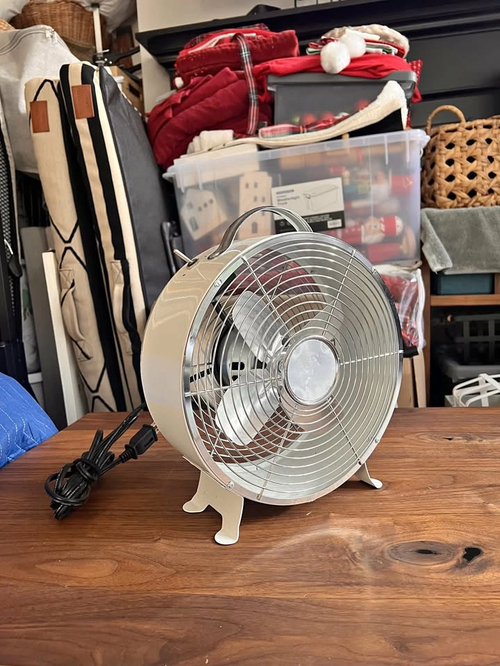 Vintage White Metal Table Fan - 10" Diameter