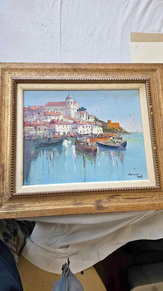 Virgílio Costa Oil Painting - Portuguese Harbour Scene