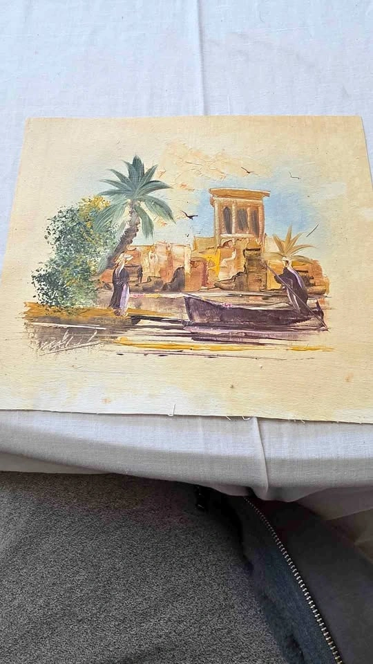 Original Oil Painting - Nile Egyptian Boat Scene
