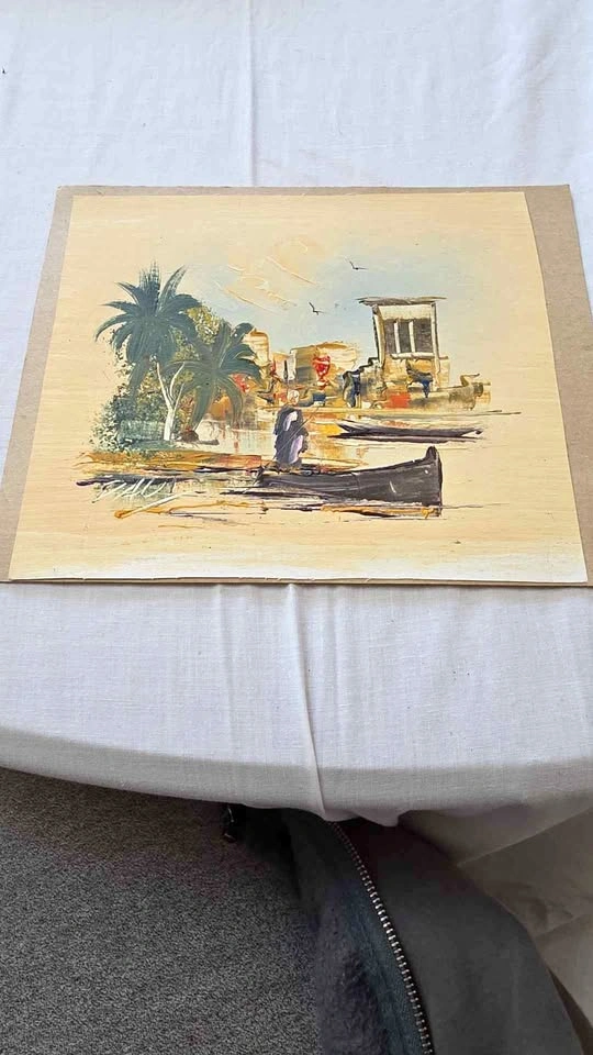 Original Oil Painting on Canvas – Nile River / Egyptian Boat Sce