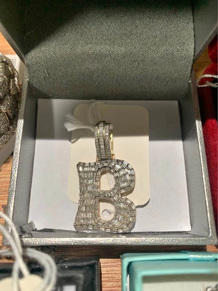 10K Gold "B" Letter Diamond Pendant