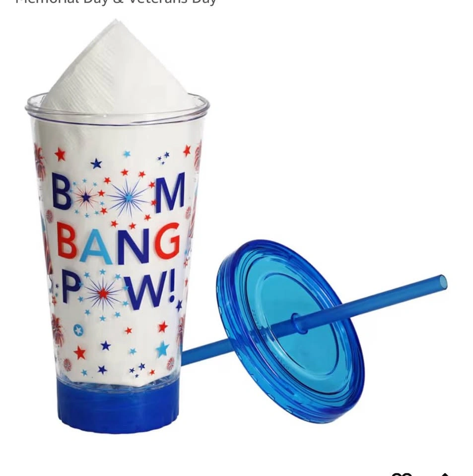 18 oz Blue Patriotic Light Up Tumbler w/ Straw - "Boom Bang Pow" - photo 2