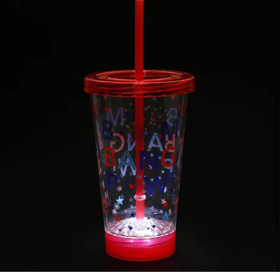 18 oz Blue Patriotic Light Up Tumbler w/ Straw - "Boom Bang Pow" - photo 3