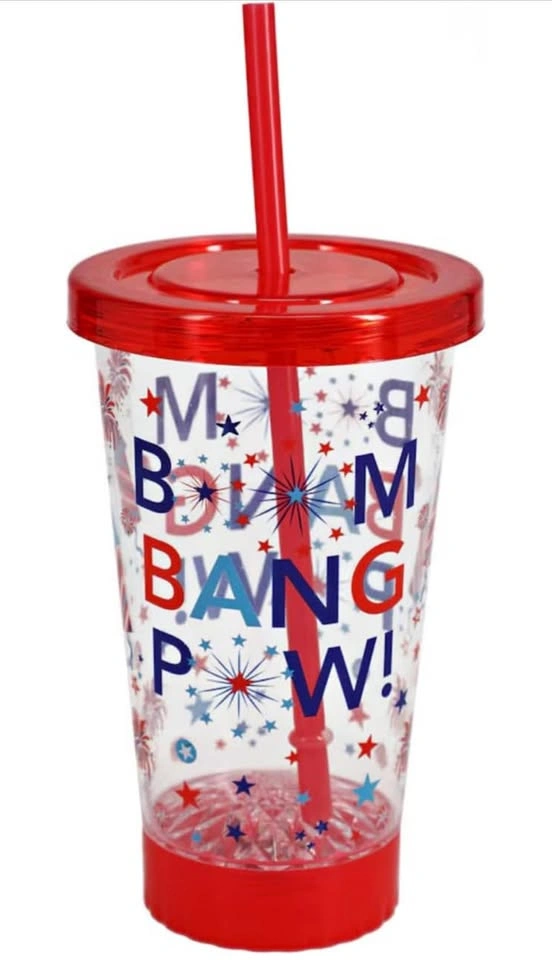 Red 18 oz Patriotic Light Up Tumbler with Straw – “Boom Bang Pow