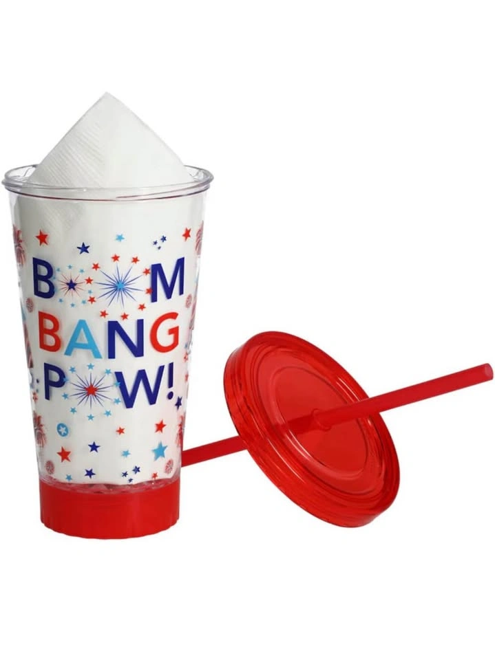 Red 18 oz Patriotic Light Up Tumbler with Straw – “Boom Bang Pow - photo 2